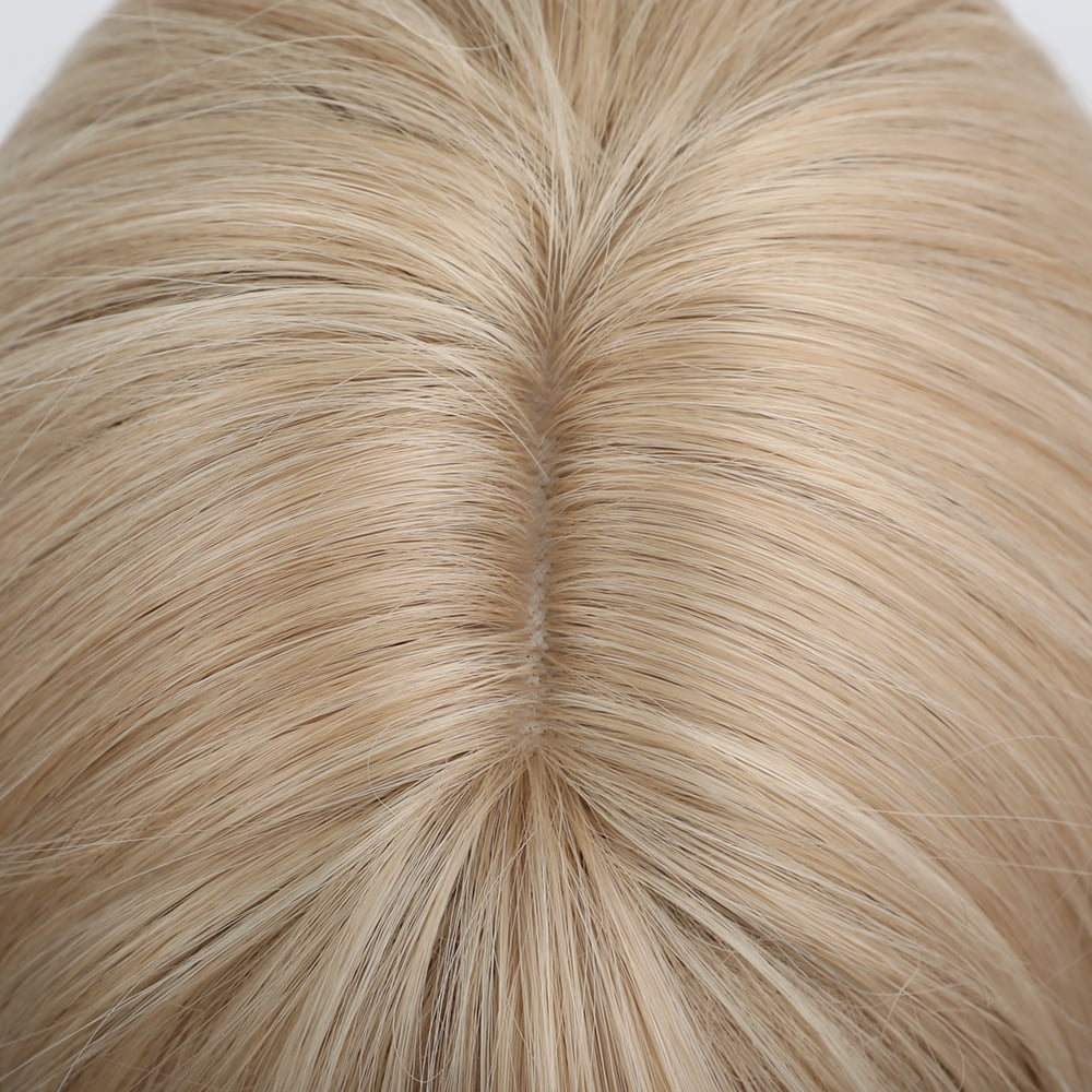 NOGIS Women Long Synthetic Wig Light Blonde Wigs with Bangs Natural Wave Long Curly Heat Resistant  Synthetic Wig