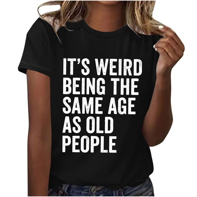 Camisas de Trabajo de Manga Corta para las Mujeres Blusa de Impresión de Carta Divertida, Camiseta de Cuello Redondo para Casual Y Diario