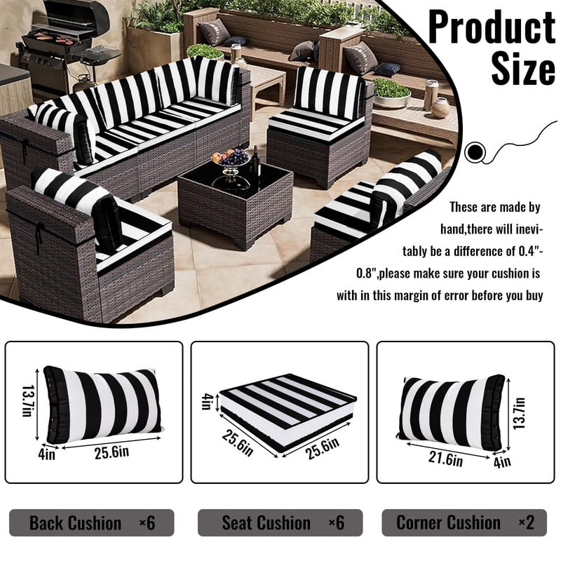 YLLN 14-Piece Sofa Cushion Set, 4in Thick Replacement Cushions For Outdoor Furniture, Water-Resistant Patio Outdoor Sectional Cushions, For 6-Seat Sectional Patio Conversation