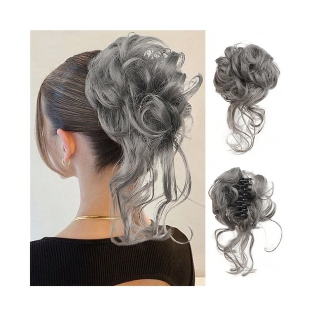 Synthetic Curly Wavy Hair Bun Messy Curly Chignon Claw Clip in Ponytail Hair Extension