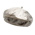 thumbnail image 3 of Beige Velvet Beret - Satiny Smooth - Classic Retro Style, 3 of 3