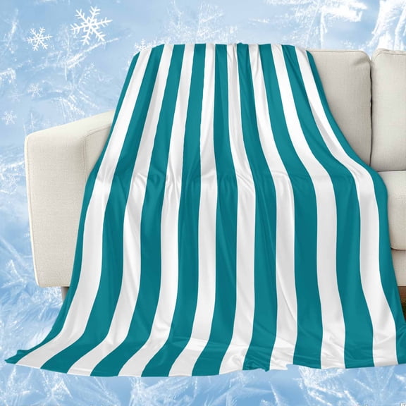 Teal Striped Cooling Blanket, Lightweight Breathable Summer Throw Blanket with Double Sided Cold Effect,Simple Art Vertical Stripe Farmhouse Picnic Beach Blankets Bed Sheet for Hot Sleepers 30"x40"
