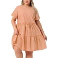 thumbnail image 1 of Vestidos de cuadros de mujer plus size Agnes Orinda, estilo vintage de los años 50, con capas, cuello redondo, manga corta, casual de verano, midi, color naranja, talla 1X, 1 of 6