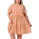 thumbnail image 1 of Vestidos de cuadros de mujer plus size Agnes Orinda, estilo vintage de los años 50, con capas, cuello redondo, manga corta, casual de verano, midi, color naranja, talla 1X, 1 of 6