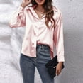 thumbnail image 2 of Womens Shirts Womens Tops 2026 Women's Blouse Satin Silk Shirt Button Down Shirt Casual Loose Long Sleeve Office Work Long Edition Blouse, 2 of 7