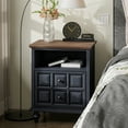 thumbnail image 2 of COZAYH Retro 2 Drawer Pine Nightstand with Open Shelf Plaid Pattern Front, Vintage End Table with 2 Storage Drawers for Bedroom, Living Room, Natural Wood, Black, 15.35’’W*20.08’’D*25.19’’H, 2 of 8
