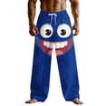 thumbnail image 3 of Ceisia Men's Fun Cartoon Big Smile Print Loose Casual Pants with Elastic Drawstring Waist Dark Blue XL Gifts, 3 of 3