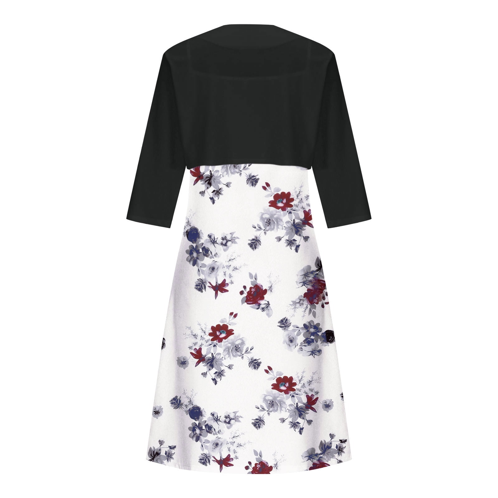 Edvintorg Dress Sets Women's Summer Printed Round Neck Elegant A Line Sling Dress and Half Sleeve Cardigan Tops Set Suit Vacation Two Piece Set