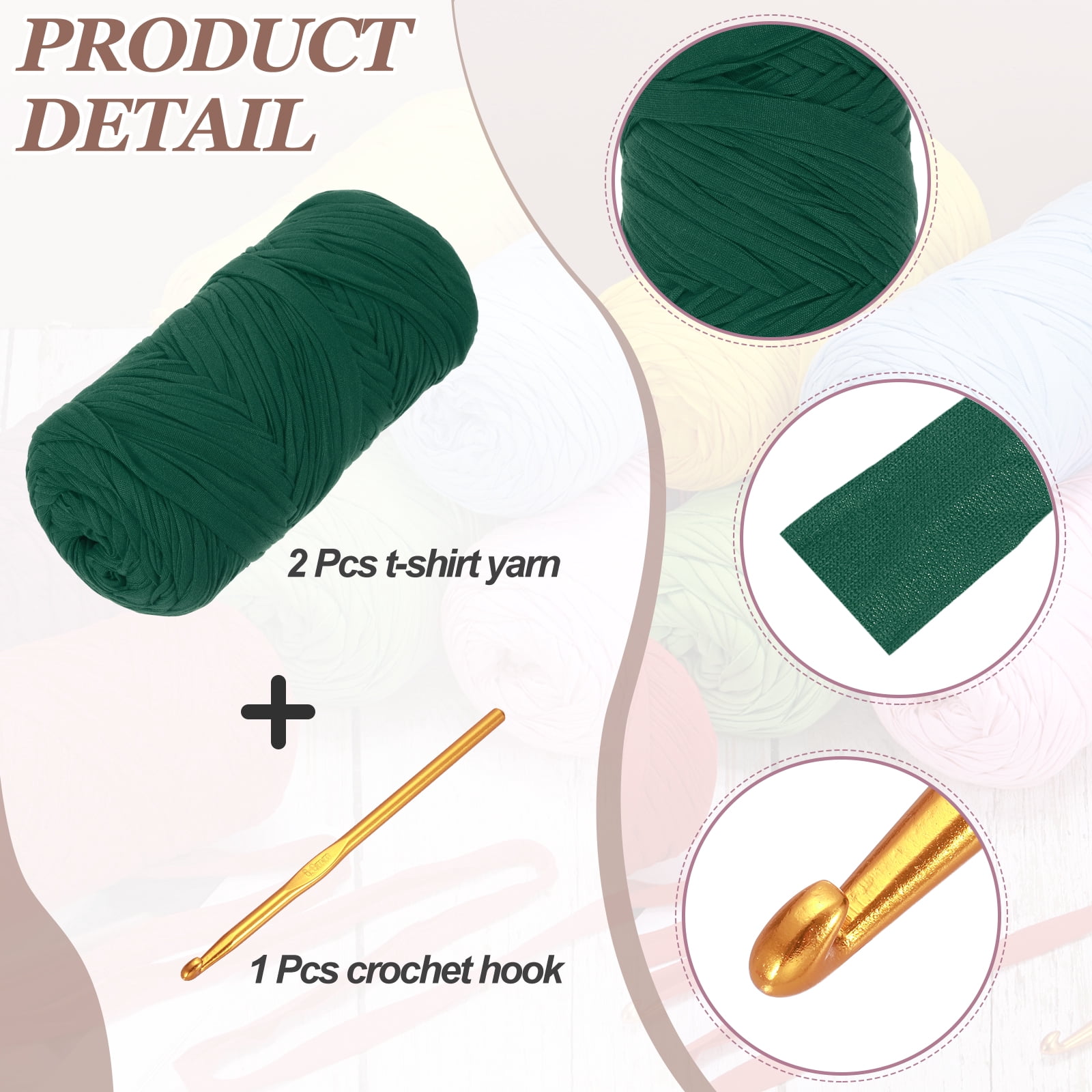 Uxcell T-Shirt Yarn for Crocheting with Hook 2 Pack 130 Yards Yarn Deep Green