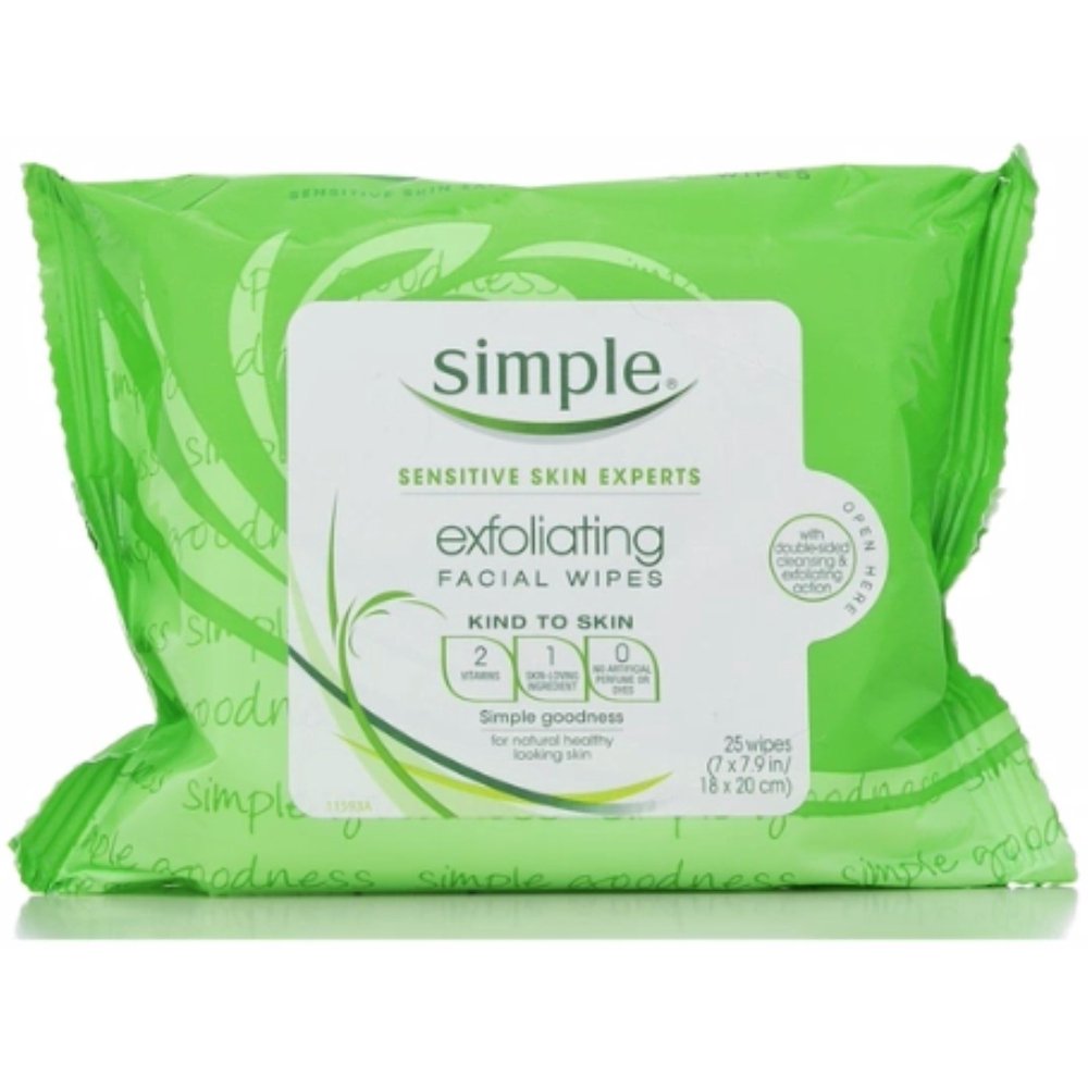 Simple Exfoliating Facial Wipes 25 Each (Pack of 4)
