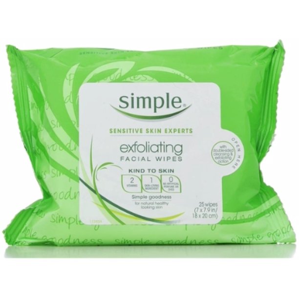 Simple Exfoliating Facial Wipes 25 Each (Pack of 6)