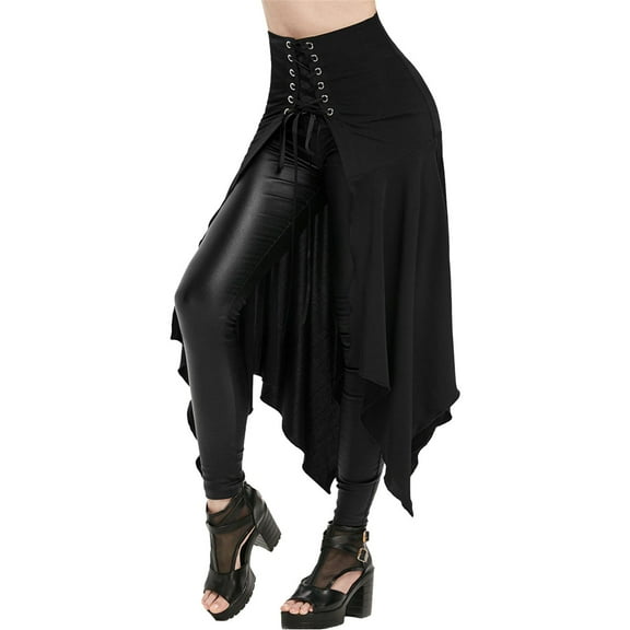 Baqcunre Fashion Solid Gothic Punk Asymmetric Lace Up Slit Front Skirt A Line Skirt Women'S Skirts Skirts For Fall 2023 Long Skirt Women Clothing Skirts For Women,Color Black,Size L