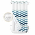 thumbnail image 2 of Teal Blue Stripes Ombre No Hook Shower Curtain Waterproof,Bathroom Curtains with Snap in Liners and See Through Top Window,Gradient White Geometric Ocean Wave Hotel Bathtub Curtains Shower 54"Wx78"L, 2 of 8