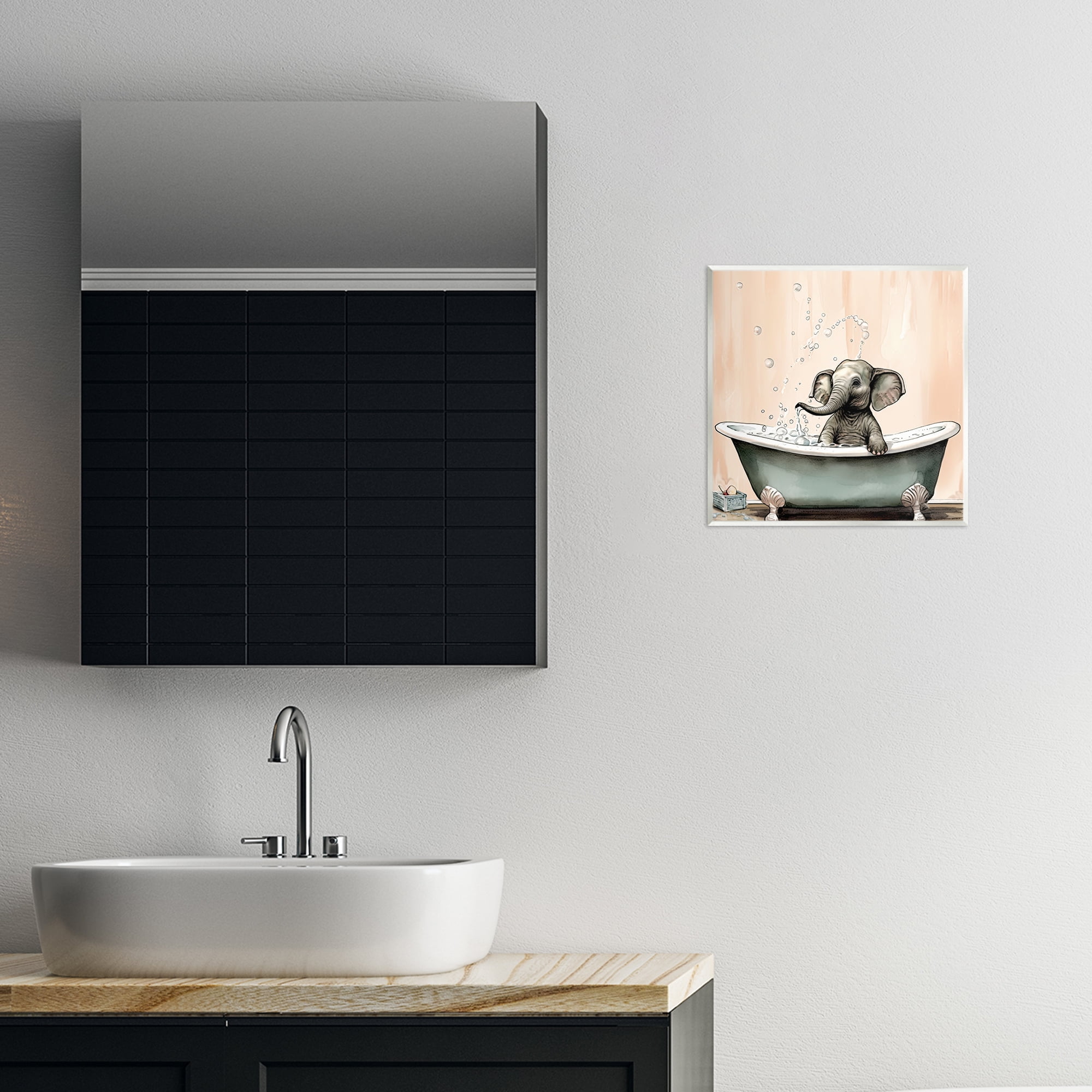 Baby Elephant Bubble Bath Wall Plaque Art, design by Sasha