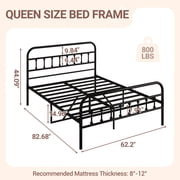 UHOMEPRO Queen Size Metal Bed Frame with Headboard and Footboard, Vintage Victorian Style Platform Bed Frame, No Box Spring Needed, Easy Assembly, Center Support Bar, Black