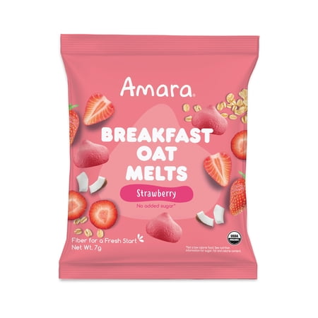 (12 pack) Amara Organic Breakfast Oat Melts Strawberry Baby Snack, No Added Sugar, Stage 2, 7g