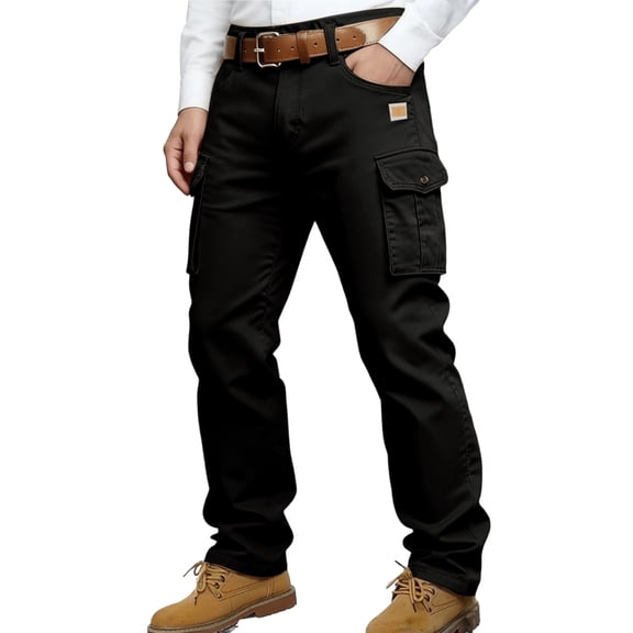 Zimjoy Mens Cargo Pants Durable Tear-Resistant Vintage Denim Work Pants Durable Straight Leg Multi-Pockets Trousers for Construction, Hiking, Black L
