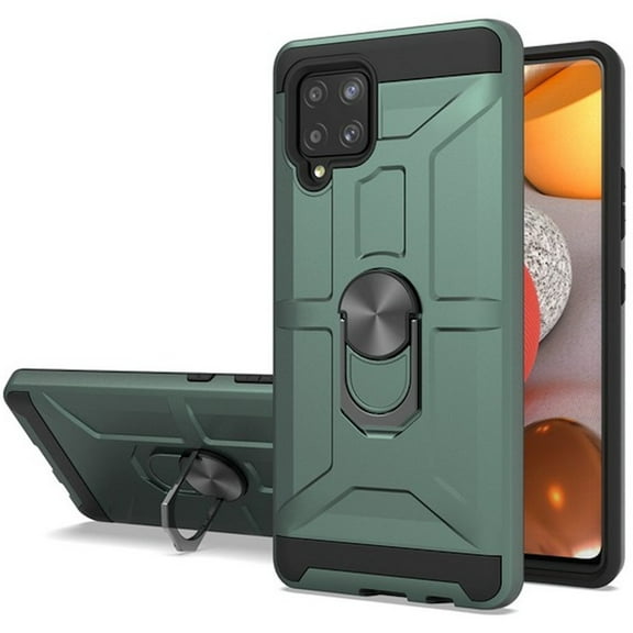 Dynamic Dual Layer Hybrid Case with Ring Holder Stand for Samsung Galaxy A42 5G - Midnight Green
