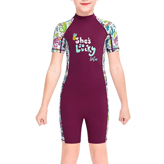 Guardoinrt Combinaison de Plongée pour Filles Maillot de Bain Shorty Enfant Col Rond Maillot de Bain Combinaison Violette G