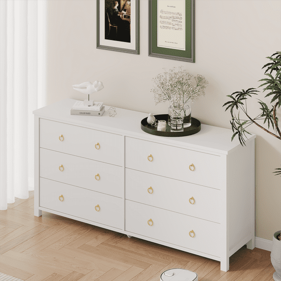 M optimized 6 Drawer Dresser, Chest of Drawers for Bedroom, Modern Storage Cabinet Dresser Organizer Unit with Handle for Living Room, Closet, Hallway