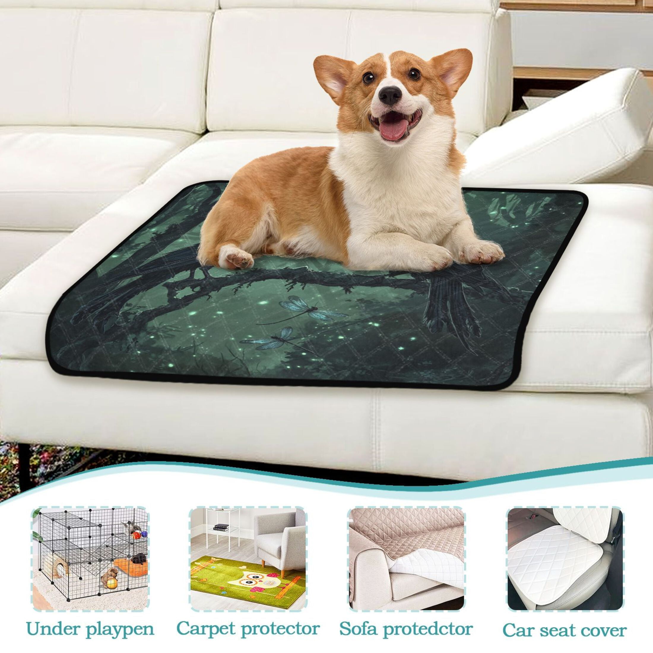 Qxltty The Midnight Crow Cat litter Pads Pet Set of 2 Diaper Mats Center Anti-leakage Layer Absorbent Soft and Comfortable