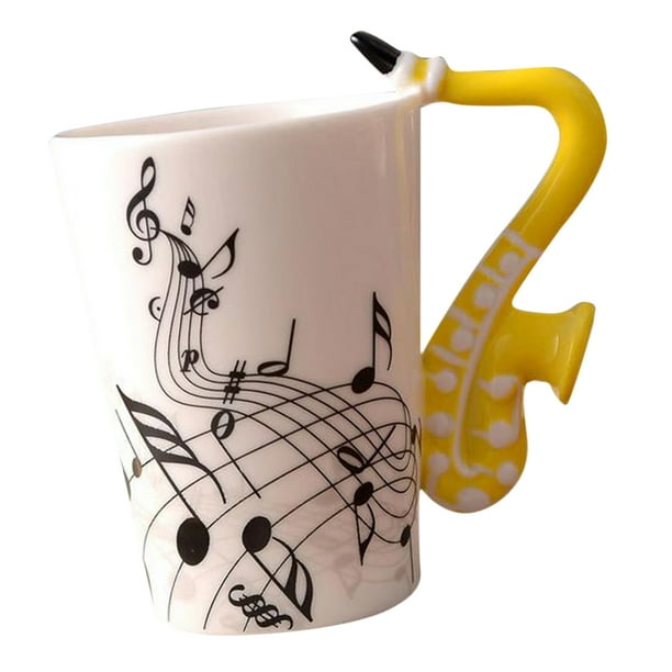 Taza de café de cerámica con diseño de músico, taza de té de la leche, taza para beber para , tambor amarillo, 10x7,5 cm Saxofón amarillo Macarena Taza de cerámica