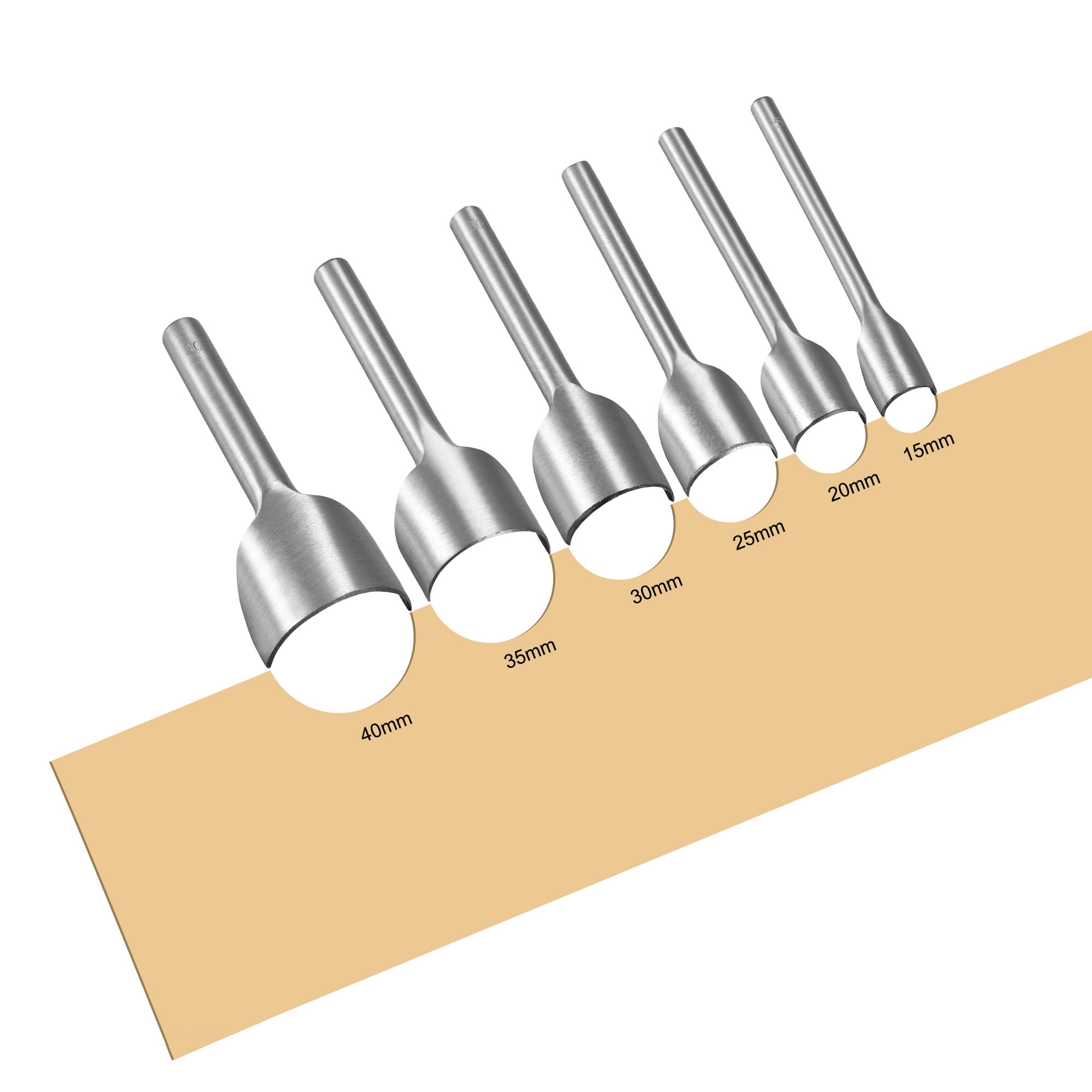 Half-Round Leather Cutter Punch 15-40mm Strap End Punch Tool Set 6 Pack
