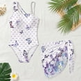 thumbnail image 4 of Xixirimido Purple Butterfly Bows Lavender Print Girls One Piece Swimsuit with Adjustable Strap and Mesh Cover Up Skirt, One Shoulder Cute Bathing Suit Swimwear Set, Size 13-14 Years, 4 of 7