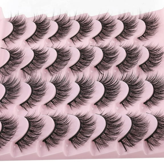 False Eyelashes 14mm Faux 3D Mink Lashes Natural Look Fluffy Cat Eye Wispy Lashes Pack, 14 Pairs