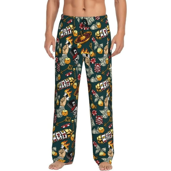 Logiee Vintage Casino Chips Print Pajama Pants for Men,Men’s Pajama Bottoms,Mens PJ Pants with Pockets & Button Fly-Small