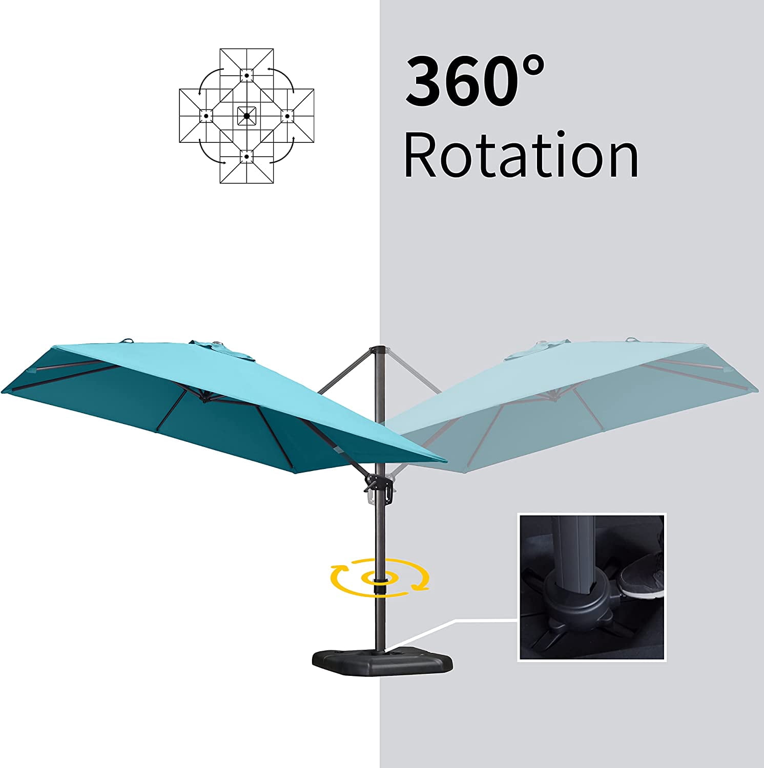 PURPLE LEAF 9x9 Ft Cantilever Umbrella Square Outdoor Patio Umbrella Large Offset Hanging Umbrella Aluminum Umbrella with 360°Rotation Adjustable Garden Pool Umbrella,Turquoise Blue
