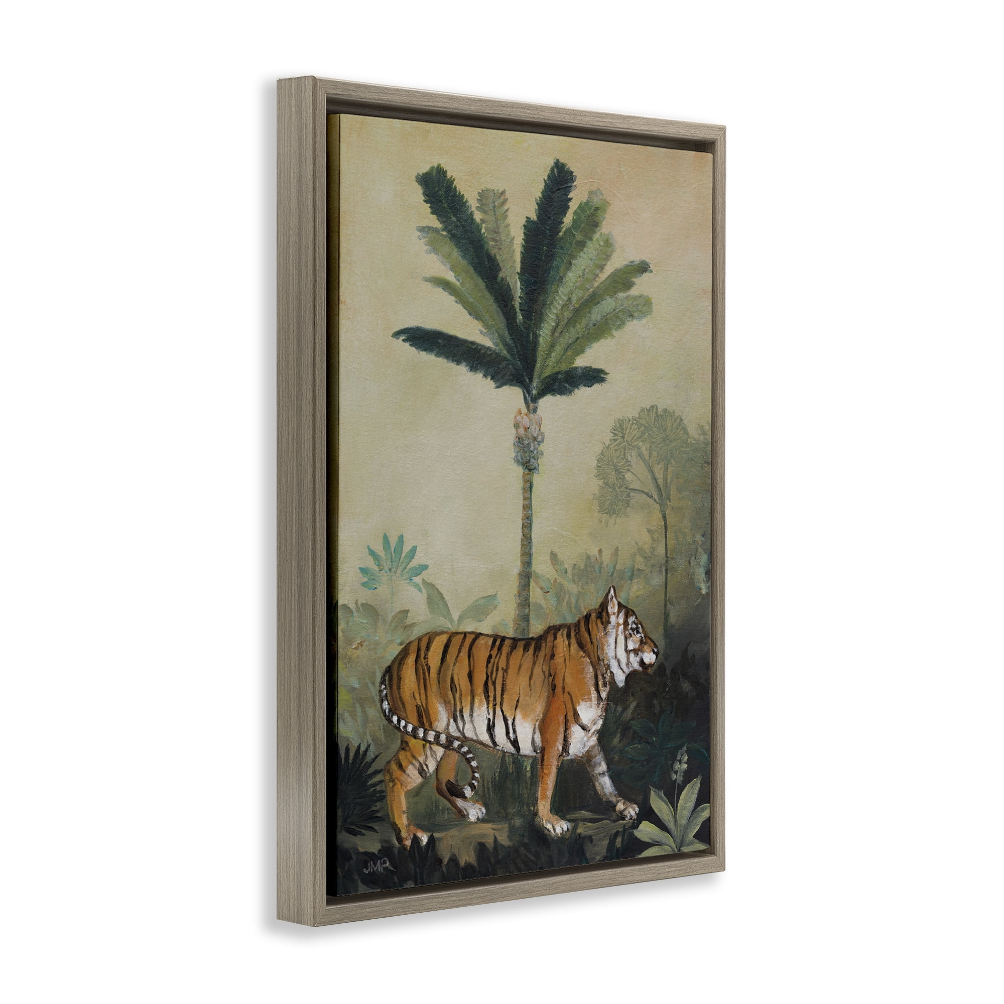 Stupell Industries King Of Jungle Tiger Landscape Painting Brown Floater Framed Canvas Art Print Wall Art, 21 x 31
