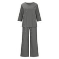 thumbnail image 3 of Fashion Two Piece Sets for Women Plus Size Loose Casual Solid Color Cotton Linen Three Quarter Sleeved Top Wide Leg Pants Two-piece Set Gifts for Womens, 3 of 5