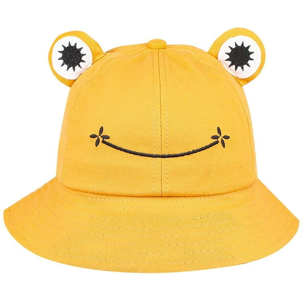 Cute Frog Bucket Hat Summer Cotton Bucket Sun Hat for Adults Teens Wide Brim  Fisherman Cap,Green 