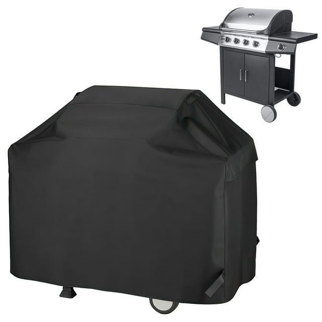 BBQ Grill Cover, Waterproof 210D Polyester Gas Grill Protector with Drawstring & Stickers, Rip