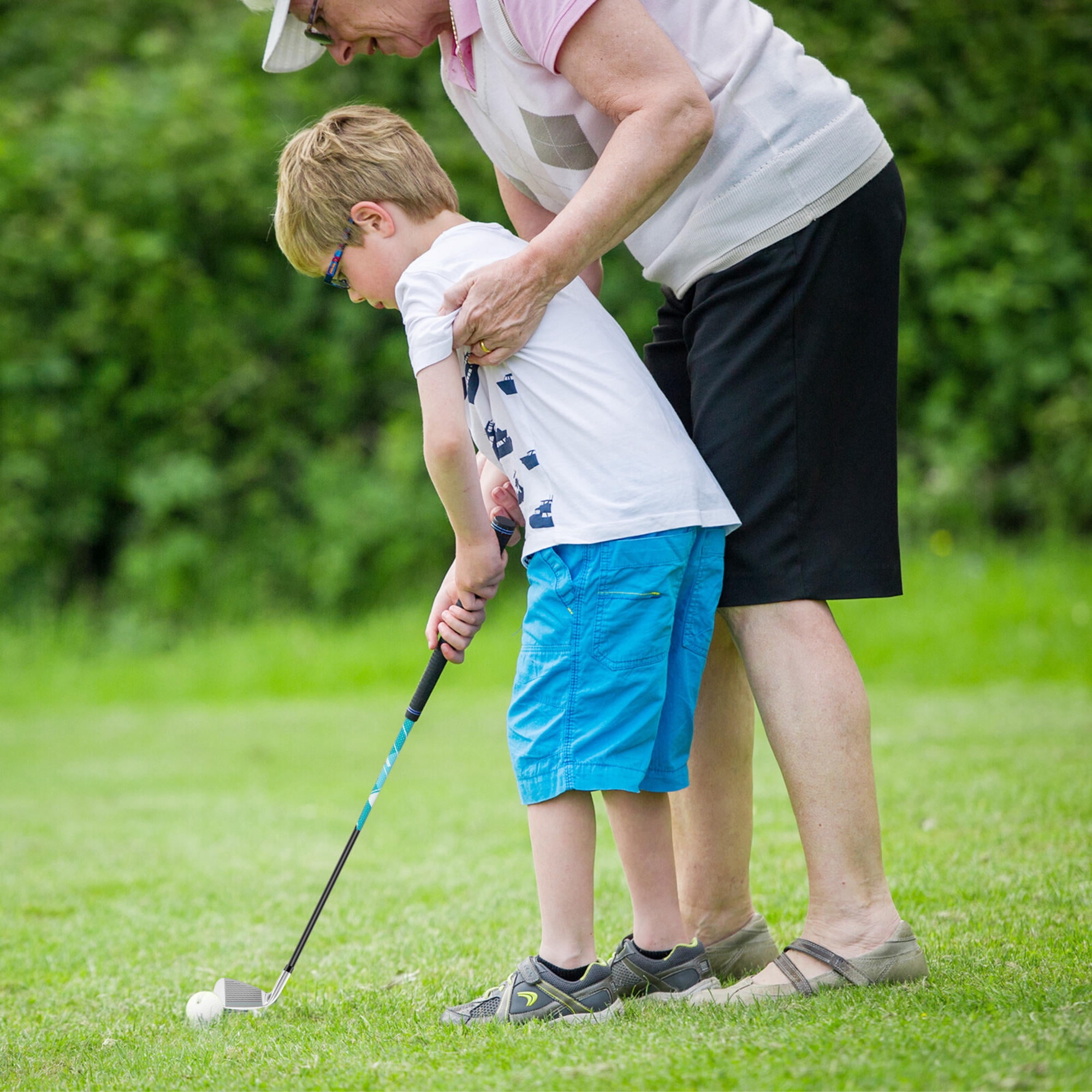Junior Golf Club Set for Kids, Right Hand, Blue, with Stand Bag, Rain Hood, Headcover, and Auto Pop Out Legs