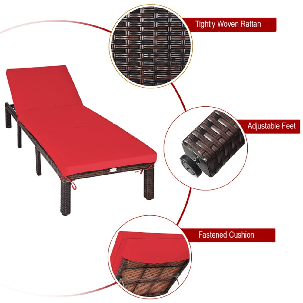 Aimee Lii Outdoor Rattan Adjustable Cushioned Chaise, Patio Loungers, Red