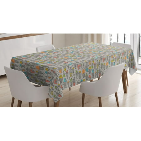 

Fish Tablecloth Sketch Boat and Ethnic Motifs Underwater Fauna with Wavy Ocean Marine Art Rectangular Table Cover for Dining Room Kitchen 60 X 90 Inches Blue Black and White by Ambesonne