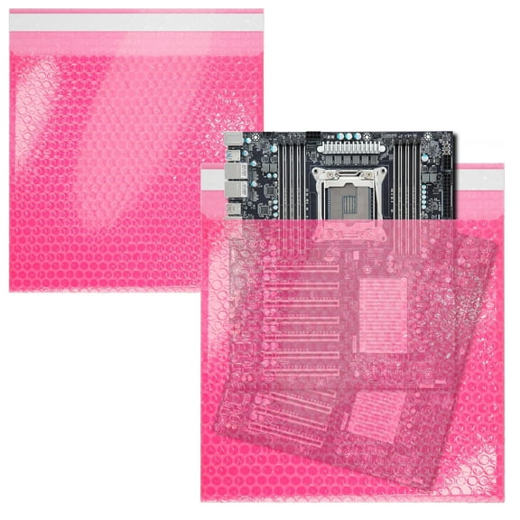 Pink Anti-Static Bubble Bags, Self-Seal ESD Cushioning, 10 Count, 20 x 20 in