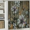 thumbnail image 6 of Chilfamy Farmhouse Flower Floral Shower Curtain, Rustic Purple Daisy Shower Curtain Set, Country Purple Wild Garden Plant Fabric Shower Curtain with Hooks, Brown Wooden Board Bathroom Curtain White, 6 of 7