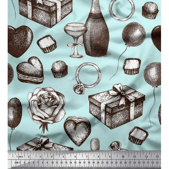 Soimoi polyester Crepe Fabric Gift Box,Cupcake & Wine Bottle Party Decor Fabric Printed Yard 42 Inch Wide