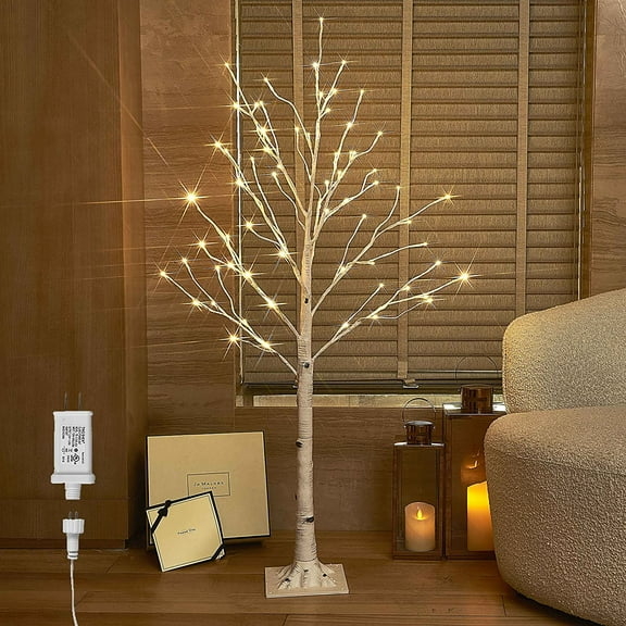 XH Lighted Birch Tree Plug in 4FT 72 LED White Twig Tree with Lights for Thanksgiving Christmas Room Decorations Indoor Outdoor