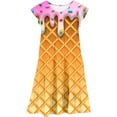 thumbnail image 3 of oqasdz Girls Dresses Ice Cream Print Fly Sleeve Holiday Dance Party A Line Dress Kids Child Casual Adorable Stylish Dress Size 6 Y-7 Y, 3 of 5
