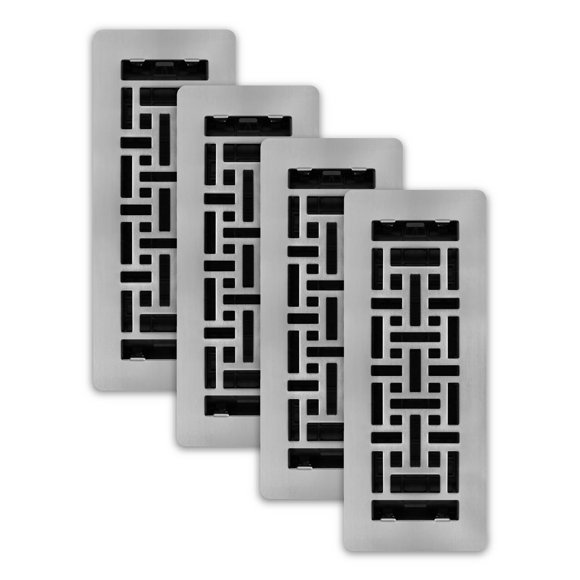 Decor Grates (4-Pack) LAJH310-NKL Oriental Low Profile Floor Register, 3x10 Inches, Brushed Nickel Finish
