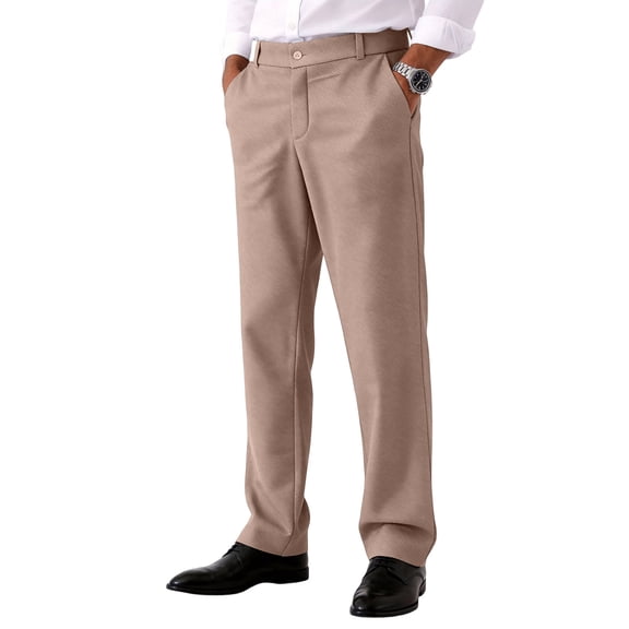 Zimjoy Mens Dress Pants Stretch Slim Straight Business Pants Wrinkle-Resistant Formal Trousers for Commutes, Meetings, Interviews, Gatherings, Khaki L
