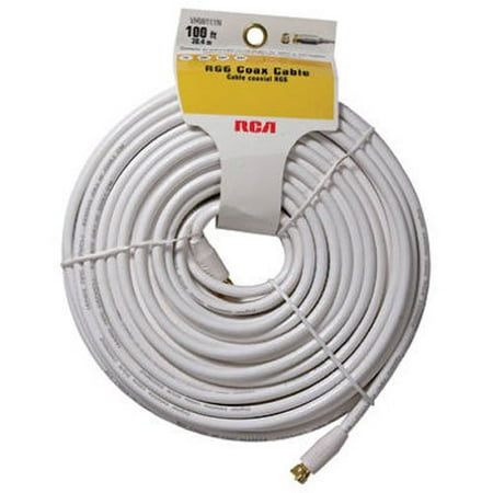 VHW111NV White RG-6 Coaxial Cable With Ends (100 feet), Connects an audio/video source to a TV, HDTV or AV receiver By