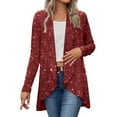 thumbnail image 2 of Mifsaly Women Sequin Cardigan Long Sleeve Open Front Party Cardigan Glitter Soild Color Outerwear Asymmetrical Hem Fashion Cocktail Work Outfits, 2 of 6