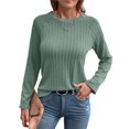 thumbnail image 3 of Camisetas de Larga para Mujer, Ropa de Moda de Otoño, Tops Modernos, Camiseta Básica de Punto con Cuello Redondo Frijol Verde S, 3 of 10