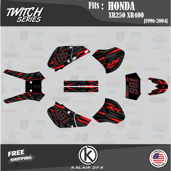 Kalair GFX Graphics Kit for Honda XR250 and XR400 (1996-2004) Twitch Series
