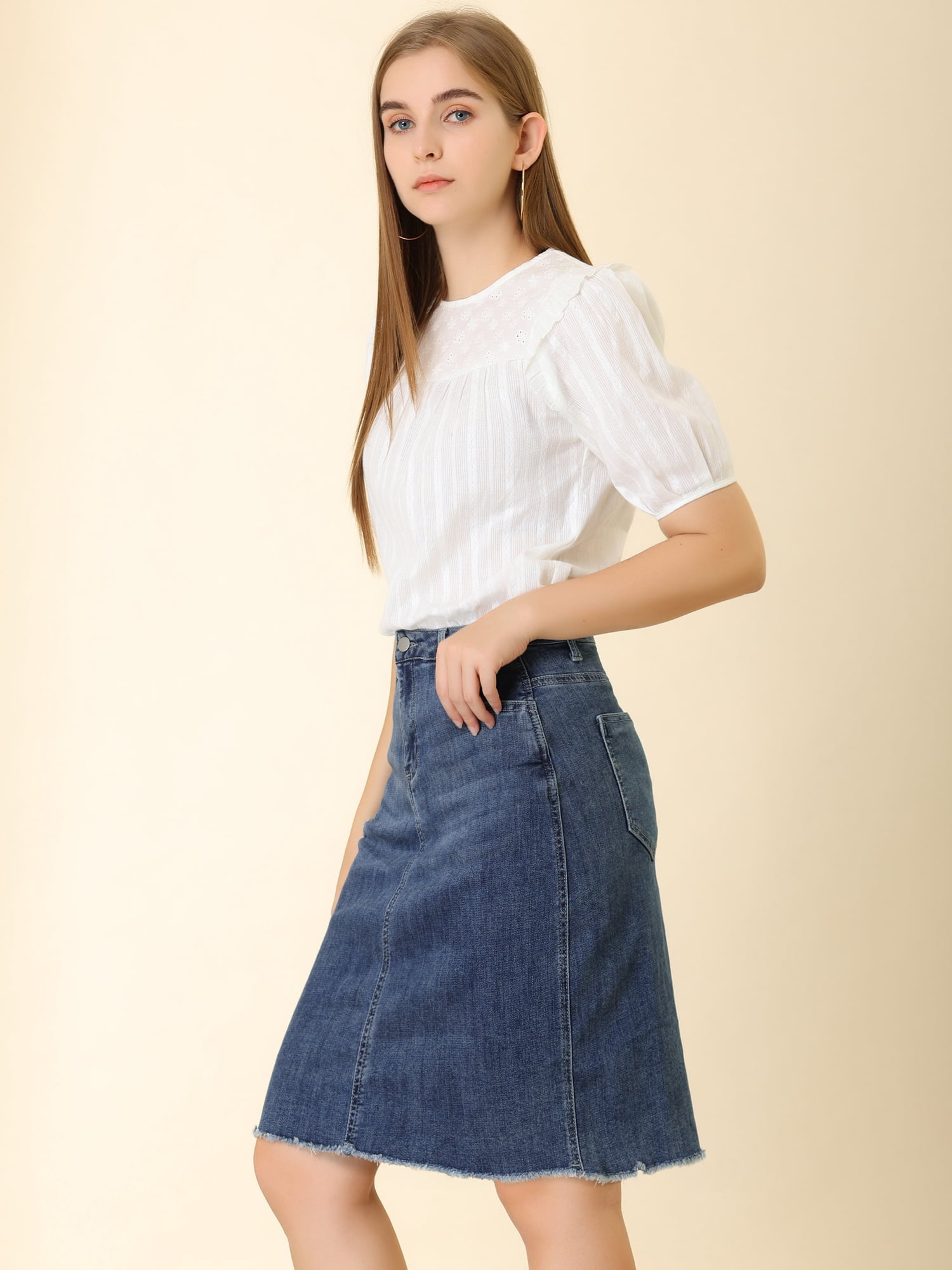 DARING DIVA Women's Ripped Hem Washed Jeans Denim Skirt XL Dark Blue